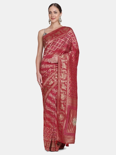 

BOMBAY SELECTIONS Purple & Gold-Toned Woven Design Zari Pure Silk Banarasi Saree