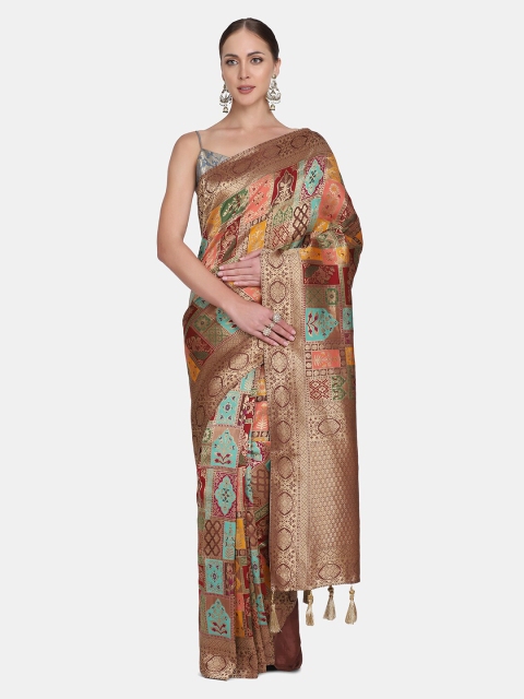 

BOMBAY SELECTIONS Brown & Gold-Toned Woven Design Zari Pure Silk Banarasi Saree