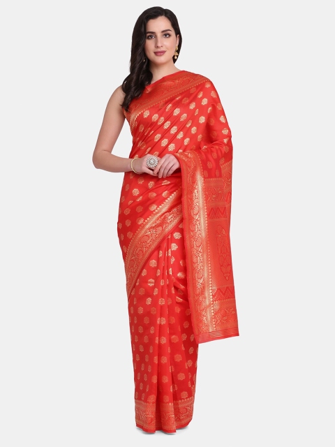 

BOMBAY SELECTIONS Red & Gold-Toned Ethnic Motifs Art Silk Banarasi Saree