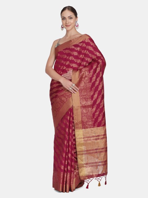 

BOMBAY SELECTIONS Maroon & Gold-Toned Woven Design Art Silk Banarasi Saree