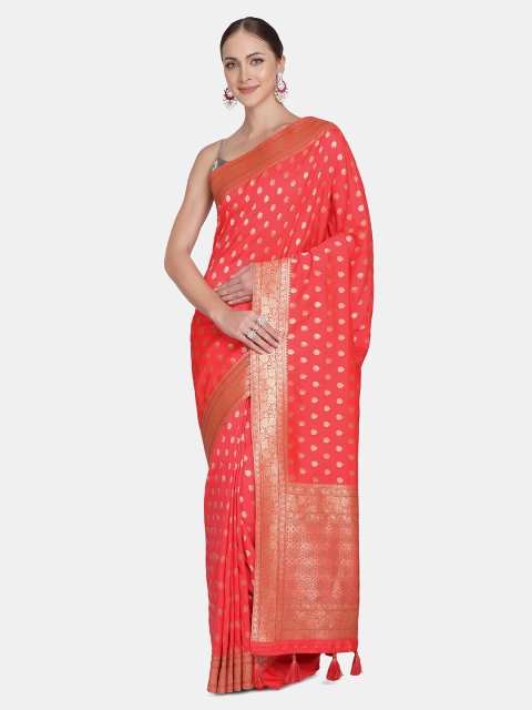 

BOMBAY SELECTIONS Red & Gold-Toned Woven Design Zari Pure Silk Banarasi Saree