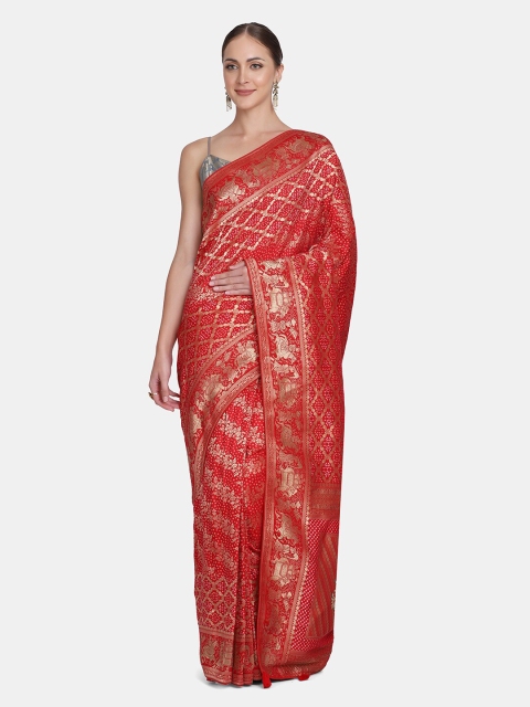 

BOMBAY SELECTIONS Red & Gold-Toned Woven Design Pure Silk Banarasi Saree