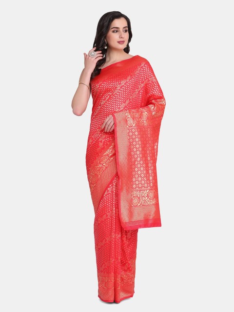

BOMBAY SELECTIONS Red & Gold-Toned Woven Design Zari Art Silk Banarasi Saree
