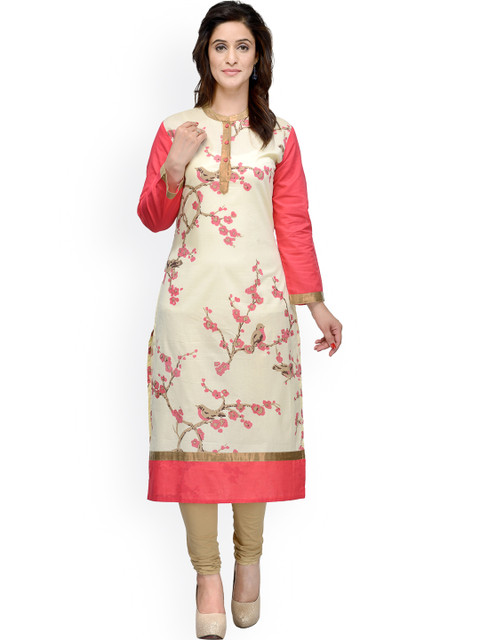 

Tulsattva Women Cream Printed Straight Kurta