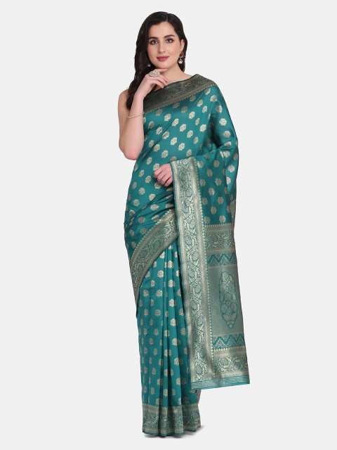 

BOMBAY SELECTIONS Green & Golden Ethnic Motifs Zari Art Silk Banarasi Saree