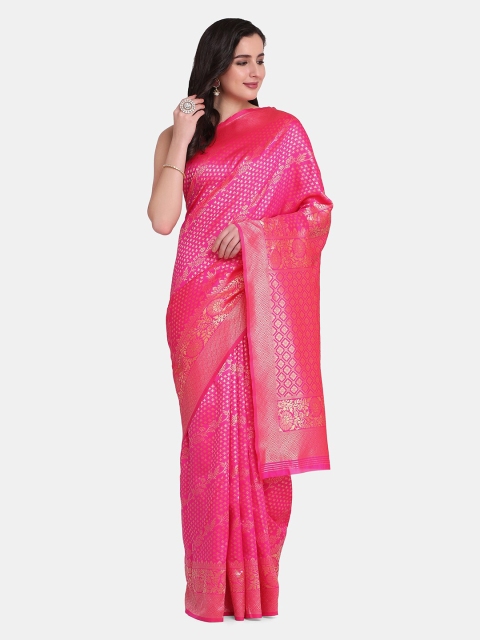 

BOMBAY SELECTIONS Pink & Gold-Toned Woven Design Zari Art Silk Banarasi Saree