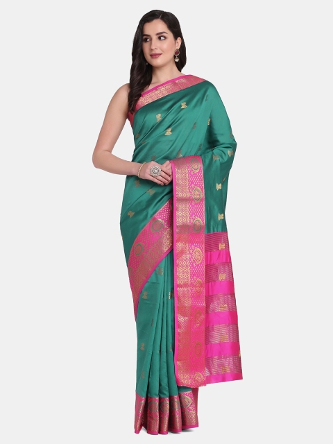 

BOMBAY SELECTIONS Green & Magenta Woven Design Zari Art Silk Banarasi Saree