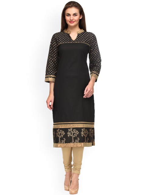 

Tulsattva Women Black Yoke Design Straight Kurta