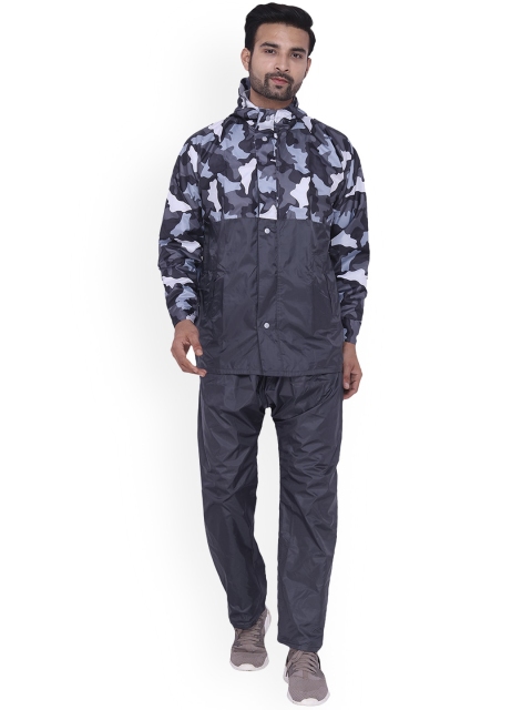 

THE CLOWNFISH Men Grey Printed Hooded Waterproof Rain Suit
