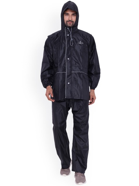 

THE CLOWNFISH Men Black Solid Hooded Waterproof Rain Suit