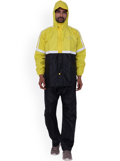 

THE CLOWNFISH Men Black & Yellow Colourblocked Hooded Reversible Rain Suit