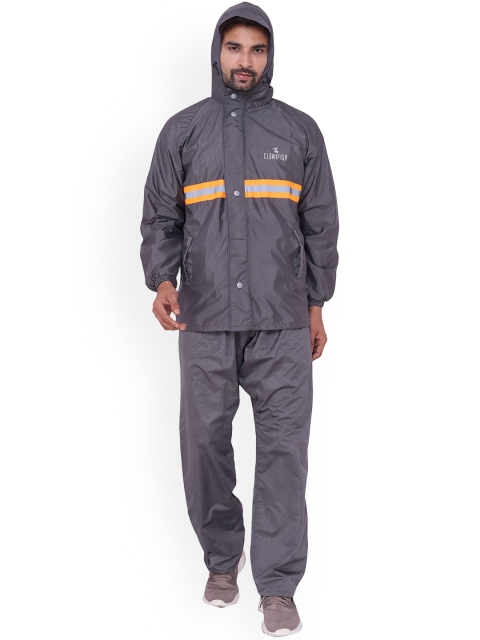 

THE CLOWNFISH Men Grey Solid Hooded Waterproof Reversible Rain Suit