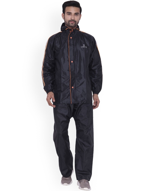 

THE CLOWNFISH Men Black Solid Hooded Waterproof Rain Suit