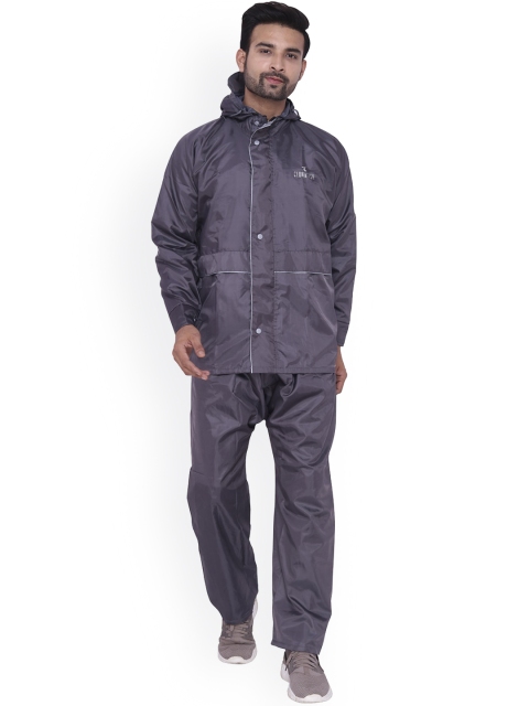 

THE CLOWNFISH Men Grey Solid Hooded Waterproof Reversible Rain Suit