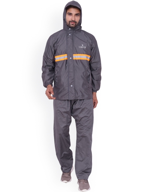 

THE CLOWNFISH Men Grey Solid Hooded Waterproof Rain Suit