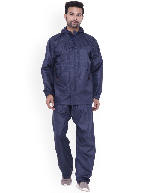 

THE CLOWNFISH Men Navy Blue Solid Waterproof Rain Suit