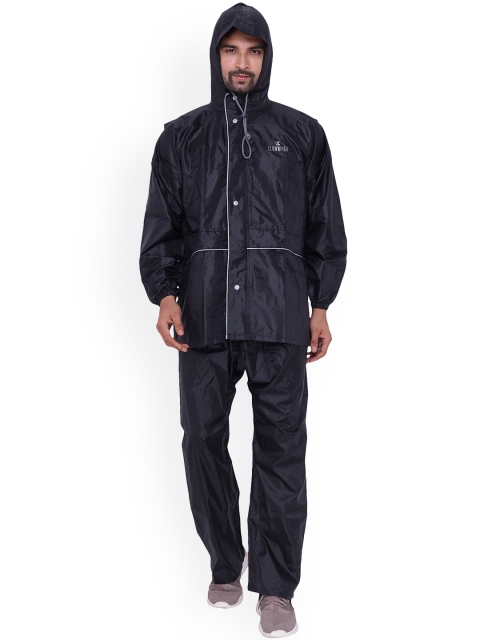 

THE CLOWNFISH Men Black Waterproof Polyester Rain coat with Reflector Logo