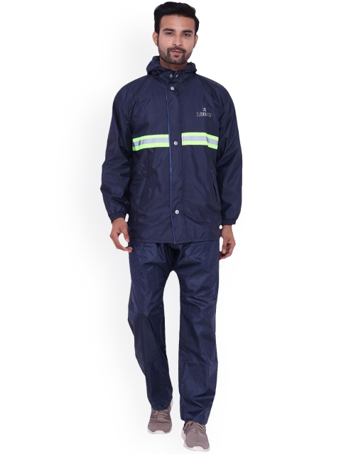 

THE CLOWNFISH Men Blue Solid Hooded Waterproof Reversible Rain Suit