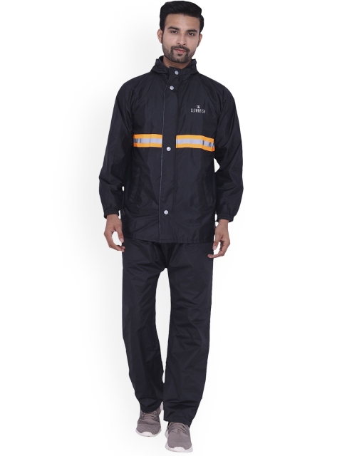 

THE CLOWNFISH Men Black Solid Hooded Waterproof Rain Suit