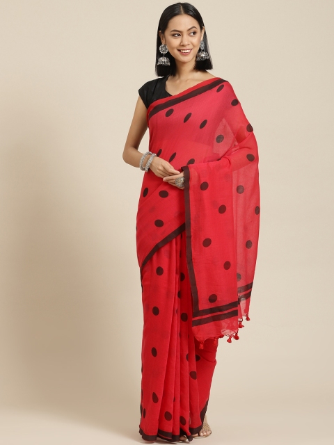

BharatSthali Red & Black Pure Cotton Jamdani Saree