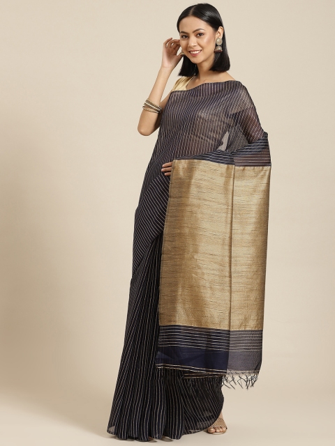 

BharatSthali Navy Blue Woven Design Maheshwari Saree