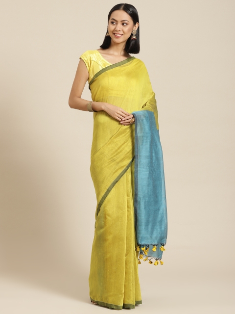 

BharatSthali Yellow Solid Handloom Tussar Saree