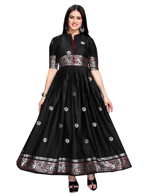 

VENISA Black Ethnic Motifs Ethnic Maxi Dress