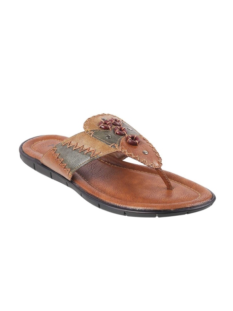 

Metro Men Brown Textured T-Strap Flats