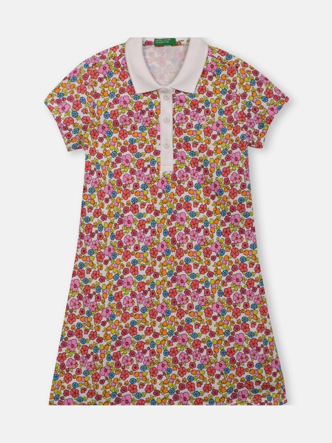 

United Colors of Benetton White Cotton Floral A-Line Dress