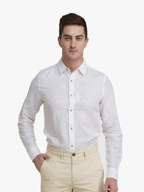 

United Colors of Benetton Men White Slim Fit Linen Casual Shirt