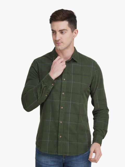 

United Colors of Benetton Men Green Slim Fit Checked Cotton Casual Shirt