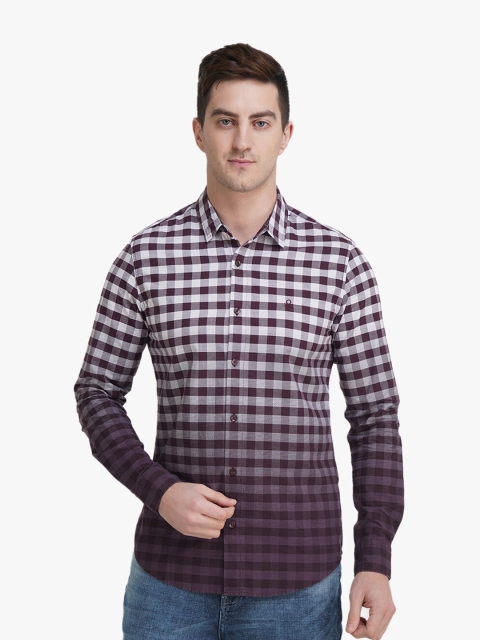 

United Colors of Benetton Men Purple Slim Fit Gingham Checked Casual Shirt