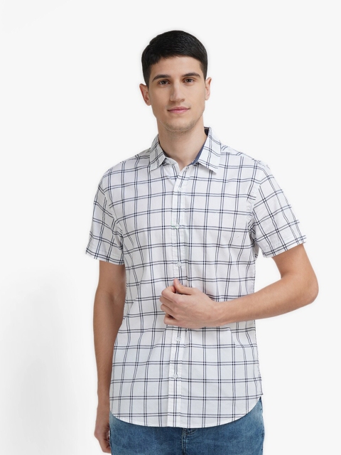 

United Colors of Benetton Men White Slim Fit Tartan Checked Cotton Casual Shirt