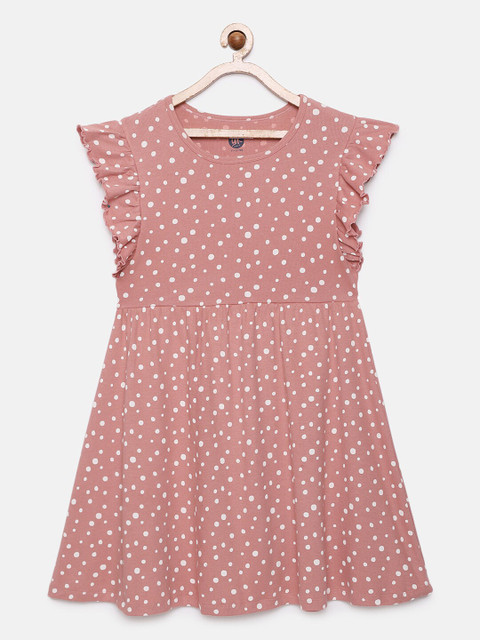 

YK Girls Pink & White Polka Dots Printed Dress