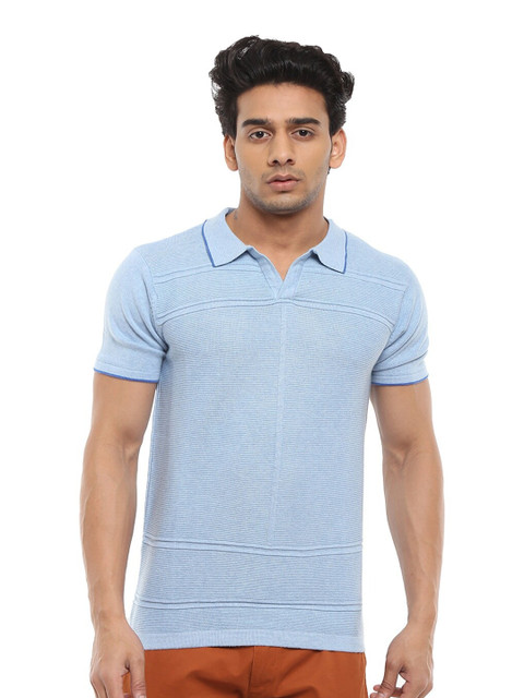 

V-Mart Men Blue Polo Collar Applique T-shirt