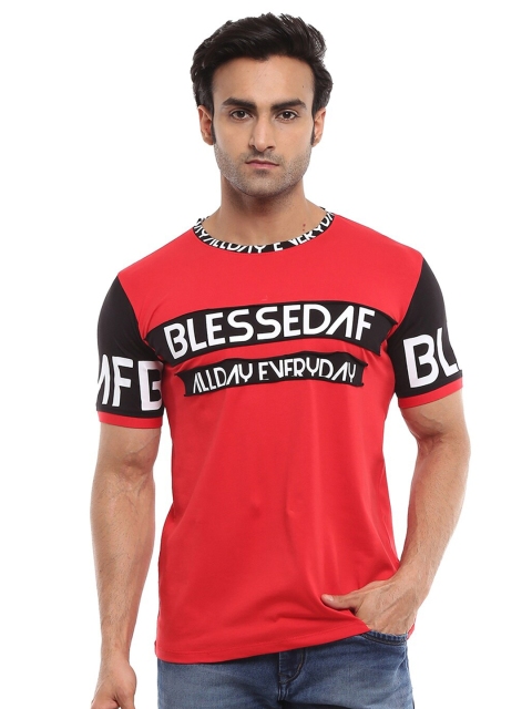 

V-Mart Men Red Typography Colourblocked Applique T-shirt