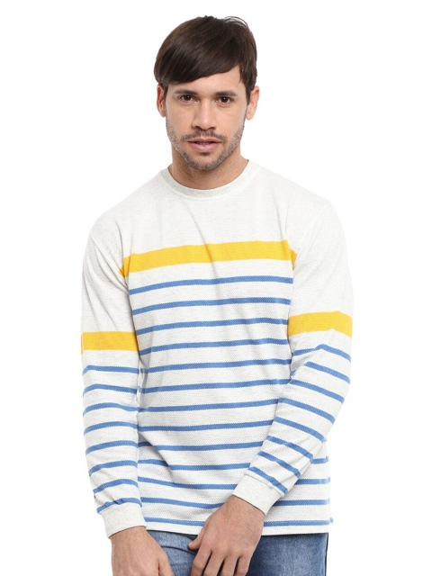 

V-Mart Men White Striped High Neck T-shirt