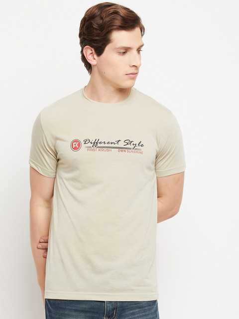 

FirstKrush Men Grey Typography Printed Cotton T-shirt