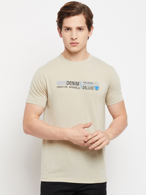

FirstKrush Men Beige Typography Printed Regular Fit Cotton T-shirt