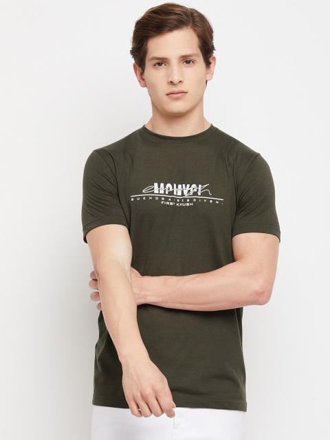 

FirstKrush Men Green Typography Printed Cotton T-shirt