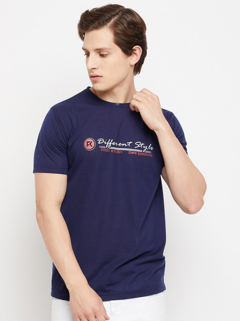 

FirstKrush Men Navy Blue Typography Printed Regular Fit Cotton T-shirt