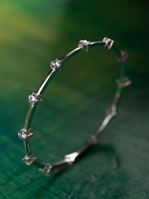 

Hiara Jewels 925 Sterling Silver Rhodium-Plated CZ-Studded Bangle