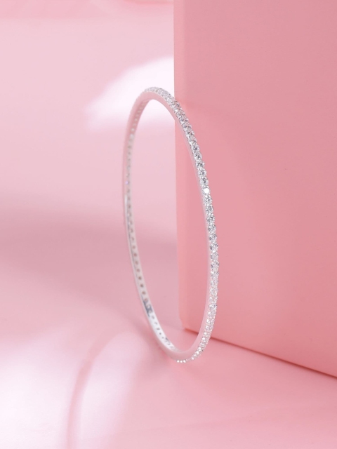 

Hiara Jewels 925 Sterling Silver Rhodium-Plated White AD Studded Bangle