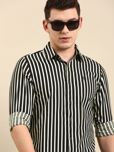 

Being Human Men Black & White Slim Fit Striped Casual Pure Cotton Shirt