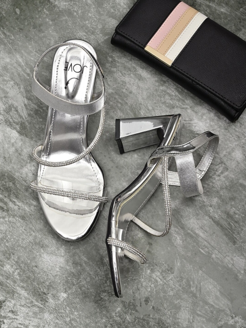

Jove Silver-Toned Embellished Block Heels
