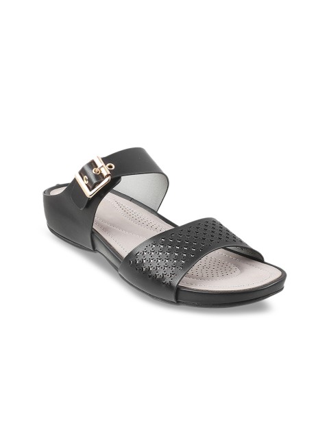 

Metro Women Black Open Toe Flats with Laser Cuts