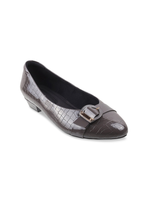 

Metro Grey Croc Textured Kitten Pumps with Buckles