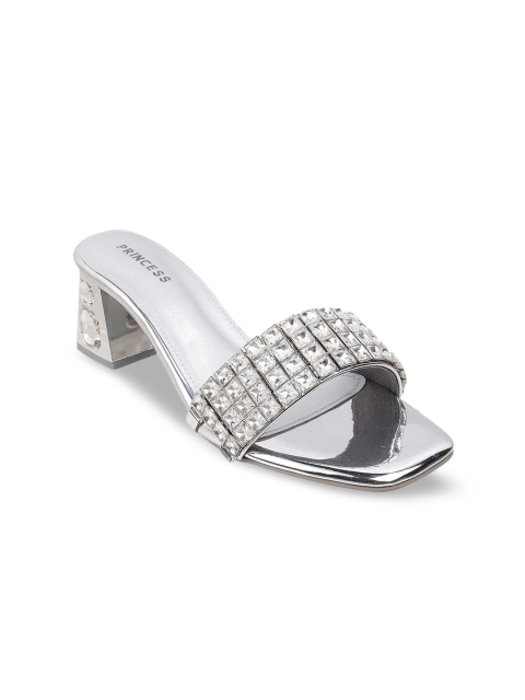 

Metro Silver-Toned Embellished Block Sandals