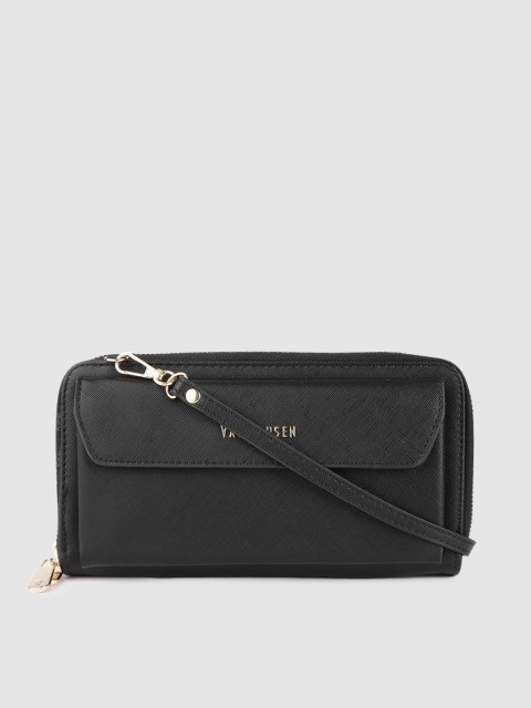 

Van Heusen Women Black Textured Zip Around Wallet