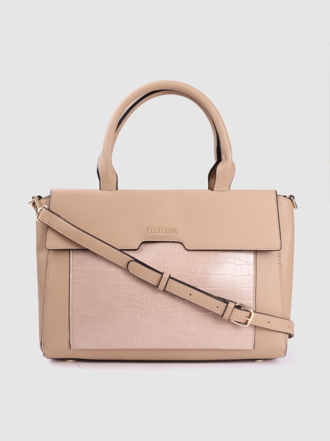 

Van Heusen Peach-Coloured Croc Textured Structured Shoulder Bag & Detachable Sling Strap